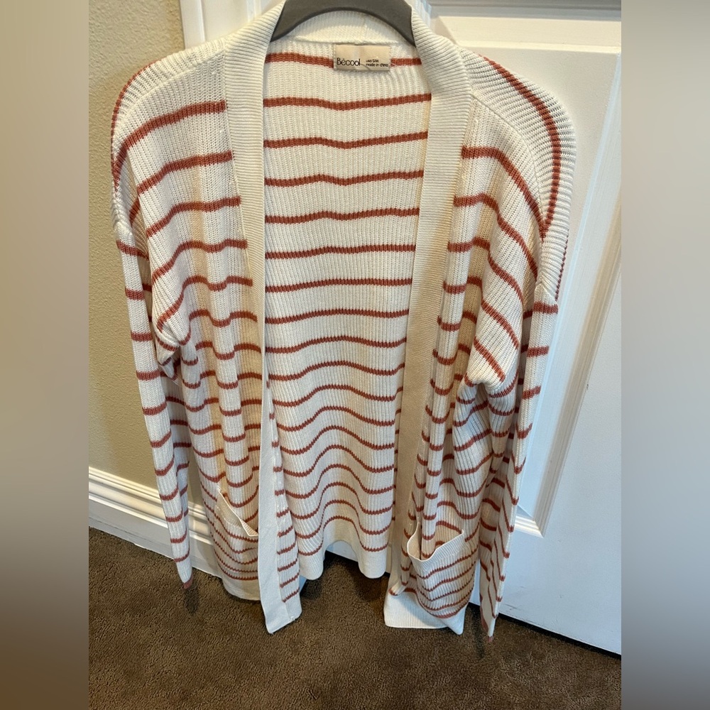 BeCool Striped Cardigan - Cream and Mauve NWOT